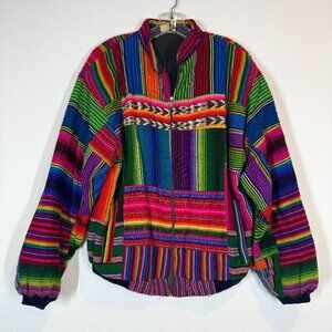 Vintage Patchwork Bomber Jacket 80s Boho Colorful Guatemala Festival Large